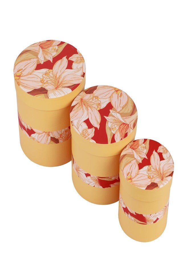 HOME ELEMENTS 3 Pcs Set of Luxury Round Gift Box Set, Bridesmaid Box, Decorative Present Boxes for Diwali Christmas Wedding Birthdays Special Occasions Gift Hampers (Yellow) - Image 2